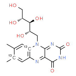 ChemSpider 2D Image | 1-Deoxy-1-[7,8-dimethyl-2,4-dioxo(7,9a-~13~C_2_)-3,4-dihydrobenzo[g]pteridin-10(2H)-yl]-D-ribitol | C1513C2H20N4O6