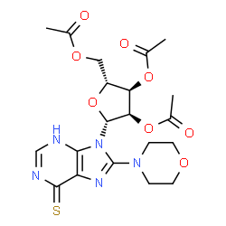 ChemSpider 2D Image | 8-(4-Morpholinyl)-9-(2,3,5-tri-O-acetyl-beta-D-ribofuranosyl)-3,9-dihydro-6H-purine-6-thione | C20H25N5O8S