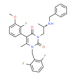 ChemSpider 2D Image | 3-[(2S)-2-(Benzylamino)propyl]-1-(2,6-difluorobenzyl)-5-(2-fluoro-3-methoxyphenyl)-6-methyl-2,4(1H,3H)-pyrimidinedione | C29H28F3N3O3