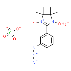 ChemSpider 2D Image | [2-(3-Azidophenyl)-4,4,5,5-tetramethyl-3-oxido-4,5-dihydro-1H-imidazol-1-yl]oxonium perchlorate | C13H18ClN5O6