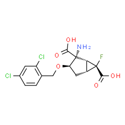 ChemSpider 2D Image | (1R,2R,3R,5R,6R)-2-Amino-3-[(2,4-dichlorobenzyl)oxy]-6-fluorobicyclo[3.1.0]hexane-2,6-dicarboxylic acid | C15H14Cl2FNO5