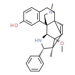 ChemSpider 2D Image | (1R,2S,4S,5S,6R,9R)-6-Methoxy-5,20-dimethyl-4-phenyl-3,20-diazahexacyclo[8.7.3.1~5,9~.0~1,9~.0~2,6~.0~12,17~]henicosa-7,12,14,16-tetraen-15-ol | C28H32N2O2