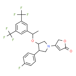 ChemSpider 2D Image | 4-[3-{1-[3,5-Bis(trifluoromethyl)phenyl]ethoxy}-4-(4-fluorophenyl)-1-pyrrolidinyl]-2(5H)-furanone | C24H20F7NO3