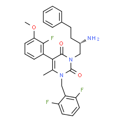 ChemSpider 2D Image | 3-[(2S)-2-Amino-4-phenylbutyl]-1-(2,6-difluorobenzyl)-5-(2-fluoro-3-methoxyphenyl)-6-methyl-2,4(1H,3H)-pyrimidinedione | C29H28F3N3O3