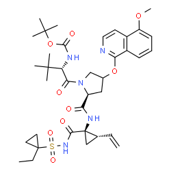 ChemSpider 2D Image | 3-Methyl-N-{[(2-methyl-2-propanyl)oxy]carbonyl}-L-valyl-N-[(1R,2S)-1-{[(1-ethylcyclopropyl)sulfonyl]carbamoyl}-2-vinylcyclopropyl]-4-[(5-methoxy-1-isoquinolinyl)oxy]-L-prolinamide | C37H51N5O9S
