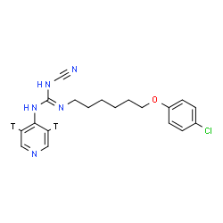ChemSpider 2D Image | 2-[6-(4-Chlorophenoxy)hexyl]-1-cyano-3-(3,5-~3~H_2_)-4-pyridinylguanidine | C19H20T2ClN5O