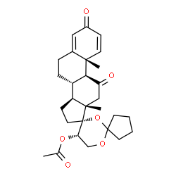 ChemSpider 2D Image | Pregna-1,4-diene-3,11-dione, 20-(acetyloxy)-17,21-[cyclopentylidenebis(oxy)]-, (20S)- | C28H36O6