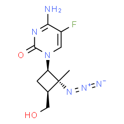 ChemSpider 2D Image | 4-Amino-1-[(1R,2R,3S)-2-azido-3-(hydroxymethyl)-2-methylcyclobutyl]-5-fluoro-2(1H)-pyrimidinone | C10H13FN6O2