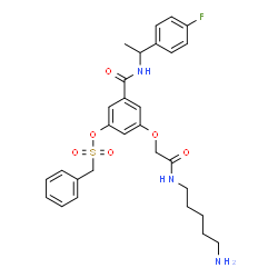 ChemSpider 2D Image | 3-{2-[(5-Aminopentyl)amino]-2-oxoethoxy}-5-{[1-(4-fluorophenyl)ethyl]carbamoyl}phenyl phenylmethanesulfonate | C29H34FN3O6S