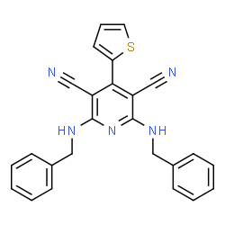 ChemSpider 2D Image | 2,6-Bis(benzylamino)-4-(2-thienyl)-3,5-pyridinedicarbonitrile | C25H19N5S