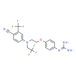 ChemSpider 2D Image | 2-[4-(2-{[4-Cyano-3-(trifluoromethyl)phenyl](2,2,2-trifluoroethyl)amino}ethoxy)phenyl]guanidine | C19H17F6N5O