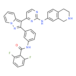 ChemSpider 2D Image | 2,6-Difluoro-N-(3-{3-[2-(1,2,3,4-tetrahydro-7-isoquinolinylamino)-4-pyrimidinyl]pyrazolo[1,5-a]pyridin-2-yl}phenyl)benzamide | C33H25F2N7O