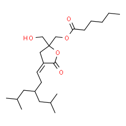ChemSpider 2D Image | [(4Z)-2-(Hydroxymethyl)-4-(3-isobutyl-5-methylhexylidene)-5-oxotetrahydro-2-furanyl]methyl hexanoate | C23H40O5