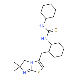 ChemSpider 2D Image | 1-Cyclohexyl-3-{2-[(6,6-dimethyl-5,6-dihydroimidazo[2,1-b][1,3]thiazol-3-yl)methyl]cyclohexyl}thiourea | C21H34N4S2