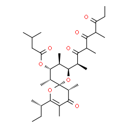 ChemSpider 2D Image | (2S,3S,4R,5R,6S,11R)-8-[(2S)-2-Butanyl]-2-[(2S)-4,6-dimethyl-3,5,7-trioxo-2-nonanyl]-3,5,9,11-tetramethyl-10-oxo-1,7-dioxaspiro[5.5]undec-8-en-4-yl 3-methylbutanoate | C33H52O8