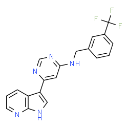 ChemSpider 2D Image | 6-(1H-Pyrrolo[2,3-b]pyridin-3-yl)-N-[3-(trifluoromethyl)benzyl]-4-pyrimidinamine | C19H14F3N5