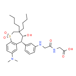 ChemSpider 2D Image | N-{3-[(4R,5R)-3,3-Dibutyl-7-(dimethylamino)-4-hydroxy-1,1-dioxido-2,3,4,5-tetrahydro-1-benzothiepin-5-yl]phenyl}glycylglycine | C30H43N3O6S