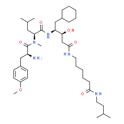 ChemSpider 2D Image | 6-{[(3S,4S)-4-{[(2S)-2-{[(2S)-2-Amino-3-(4-methoxyphenyl)propanoyl](methyl)amino}-4-methylpentanoyl]amino}-5-cyclohexyl-3-hydroxypentanoyl]amino}-N-(3-methylbutyl)hexanamide | C39H67N5O6