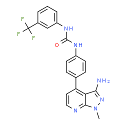 ChemSpider 2D Image | 1-[4-(3-Amino-1-methyl-1H-pyrazolo[3,4-b]pyridin-4-yl)phenyl]-3-[3-(trifluoromethyl)phenyl]urea | C21H17F3N6O