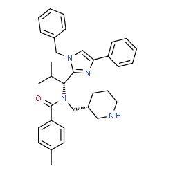 ChemSpider 2D Image | N-[(1R)-1-(1-Benzyl-4-phenyl-1H-imidazol-2-yl)-2-methylpropyl]-4-methyl-N-[(3R)-3-piperidinylmethyl]benzamide | C34H40N4O