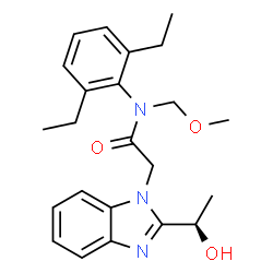 ChemSpider 2D Image | N-(2,6-Diethylphenyl)-2-{2-[(1R)-1-hydroxyethyl]-1H-benzimidazol-1-yl}-N-(methoxymethyl)acetamide | C23H29N3O3