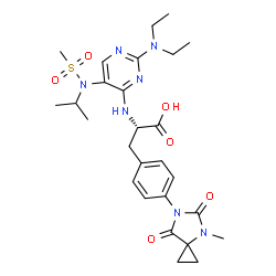 ChemSpider 2D Image | N-{2-(Diethylamino)-5-[isopropyl(methylsulfonyl)amino]-4-pyrimidinyl}-4-(4-methyl-5,7-dioxo-4,6-diazaspiro[2.4]hept-6-yl)-L-phenylalanine | C27H37N7O6S