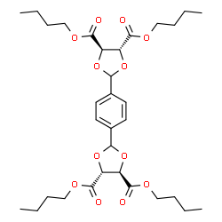 ChemSpider 2D Image | Tetrabutyl (4R,5R,4'R,5'R)-2,2'-(1,4-phenylene)bis(1,3-dioxolane-4,5-dicarboxylate) | C32H46O12