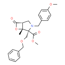 ChemSpider 2D Image | Methyl (1R,4R,5R)-4-[(benzyloxy)methyl]-3-(4-methoxybenzyl)-5-methyl-7-oxo-6-oxa-3-azabicyclo[3.2.0]heptane-4-carboxylate | C24H27NO6