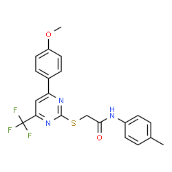 ChemSpider 2D Image | 2-{[4-(4-Methoxyphenyl)-6-(trifluoromethyl)-2-pyrimidinyl]sulfanyl}-N-(4-methylphenyl)acetamide | C21H18F3N3O2S