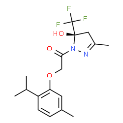 ChemSpider 2D Image | 1-[(5R)-5-hydroxy-3-methyl-5-(trifluoromethyl)-4H-pyrazol-1-yl]-2-(2-isopropyl-5-methyl-phenoxy)ethanone | C17H21F3N2O3
