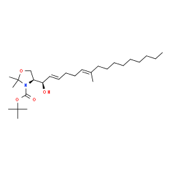 ChemSpider 2D Image | 2-Methyl-2-propanyl (4S)-4-[(1R,2E,6E)-1-hydroxy-7-methyl-2,6-hexadecadien-1-yl]-2,2-dimethyl-1,3-oxazolidine-3-carboxylate | C27H49NO4