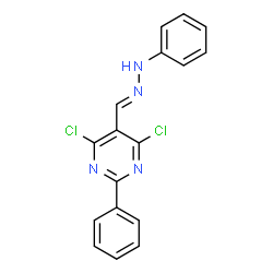 ChemSpider 2D Image | 4,6-Dichloro-2-phenyl-5-[(E)-(phenylhydrazono)methyl]pyrimidine | C17H12Cl2N4