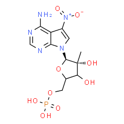 ChemSpider 2D Image | 7-(2-C-Methyl-5-O-phosphono-beta-D-glycero-pentofuranosyl)-5-nitro-7H-pyrrolo[2,3-d]pyrimidin-4-amine | C12H16N5O9P