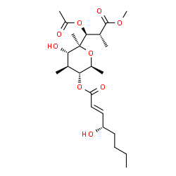 ChemSpider 2D Image | (2S,3R,4S,5S,6S)-6-[(1S,2R)-1-Acetoxy-3-methoxy-2-methyl-3-oxopropyl]-5-hydroxy-2,4,6-trimethyltetrahydro-2H-pyran-3-yl (2E,4S)-4-hydroxy-2-octenoate | C23H38O9