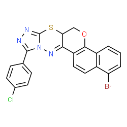 ChemSpider 2D Image | 1-Bromo-10-(4-chlorophenyl)-6,6a-dihydrobenzo[7,8]chromeno[4,3-e][1,2,4]triazolo[3,4-b][1,3,4]thiadiazine | C21H12BrClN4OS
