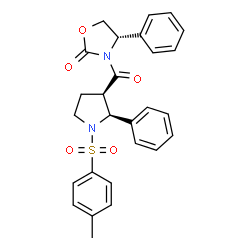 ChemSpider 2D Image | (4S)-3-({(2S,3R)-1-[(4-Methylphenyl)sulfonyl]-2-phenyl-3-pyrrolidinyl}carbonyl)-4-phenyl-1,3-oxazolidin-2-one | C27H26N2O5S