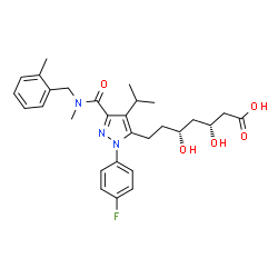 ChemSpider 2D Image | (3R,5R)-7-{1-(4-Fluorophenyl)-4-isopropyl-3-[methyl(2-methylbenzyl)carbamoyl]-1H-pyrazol-5-yl}-3,5-dihydroxyheptanoic acid | C29H36FN3O5