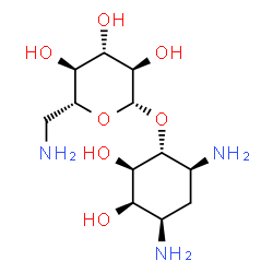 ChemSpider 2D Image | (1R,2R,3R,4R,6S)-4,6-Diamino-2,3-dihydroxycyclohexyl 6-amino-6-deoxy-beta-D-glucopyranoside | C12H25N3O7