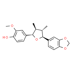 ChemSpider 2D Image | 4-[(2S,3S,4S,5S)-5-(1,3-Benzodioxol-5-yl)-3,4-dimethyltetrahydro-2-furanyl]-2-methoxyphenol | C20H22O5