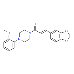 ChemSpider 2D Image | (2E)-3-(1,3-Benzodioxol-5-yl)-1-[4-(2-methoxyphenyl)-1-piperazinyl]-2-propen-1-one | C21H22N2O4
