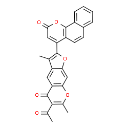 ChemSpider 2D Image | 4-(6-Acetyl-3,7-dimethyl-5-oxo-5H-furo[3,2-g]chromen-2-yl)-2H-benzo[h]chromen-2-one | C28H18O6