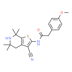 ChemSpider 2D Image | N-{3-cyano-5,5,7,7-tetramethyl-4H,6H-thieno[2,3-c]pyridin-2-yl}-2-(4-methoxyphenyl)acetamide | C21H25N3O2S
