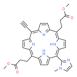 ChemSpider 2D Image | Dimethyl 3,3'-[10-ethynyl-20-(1-methyl-1H-imidazol-2-yl)-5,15-porphyrindiyl]dipropanoate | C34H30N6O4