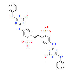 ChemSpider 2D Image | 2,2'-(1,2-Ethenediyl)bis{5-[(4-anilino-6-methoxy-1,3,5-triazin-2-yl)amino]benzenesulfonic acid} | C34H30N10O8S2