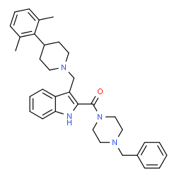 ChemSpider 2D Image | (4-Benzyl-1-piperazinyl)(3-{[4-(2,6-dimethylphenyl)-1-piperidinyl]methyl}-1H-indol-2-yl)methanone | C34H40N4O