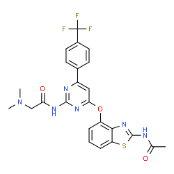 ChemSpider 2D Image | N-{4-[(2-Acetamido-1,3-benzothiazol-4-yl)oxy]-6-[4-(trifluoromethyl)phenyl]-2-pyrimidinyl}-N~2~,N~2~-dimethylglycinamide | C24H21F3N6O3S
