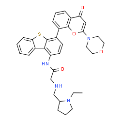 ChemSpider 2D Image | N~2~-[(1-Ethyl-2-pyrrolidinyl)methyl]-N-{4-[2-(4-morpholinyl)-4-oxo-4H-chromen-8-yl]dibenzo[b,d]thiophen-1-yl}glycinamide | C34H36N4O4S