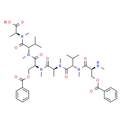 ChemSpider 2D Image | O-Benzoyl-N-methyl-L-seryl-N-methyl-L-valyl-N-methyl-L-alanyl-O-benzoyl-N-methyl-L-seryl-N-methyl-L-valyl-N-methyl-L-alanine | C42H60N6O11