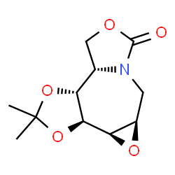 ChemSpider 2D Image | (3aS,3bR,4aR,9aS,9bR)-2,2-Dimethylhexahydro-3bH-[1,3]dioxolo[4,5-c][1,3]oxazolo[3,4-a]oxireno[e]azepin-7-one | C11H15NO5