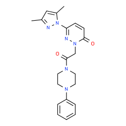 ChemSpider 2D Image | 6-(3,5-Dimethyl-1H-pyrazol-1-yl)-2-[2-oxo-2-(4-phenyl-1-piperazinyl)ethyl]-3(2H)-pyridazinone | C21H24N6O2